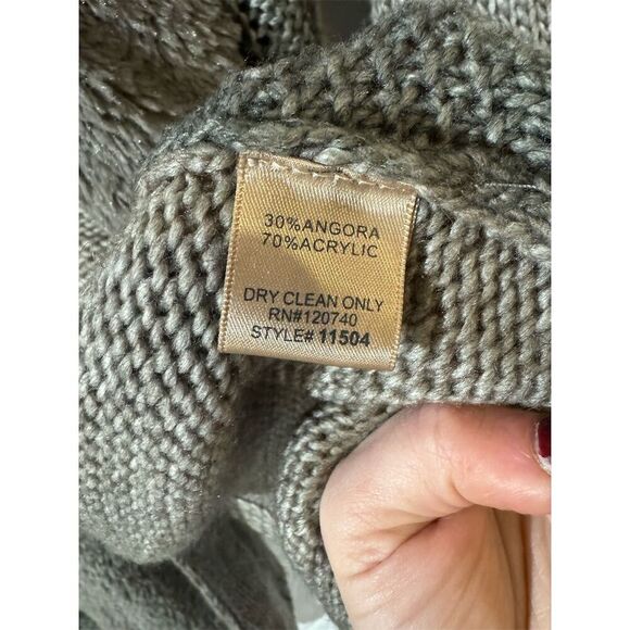 Mystree Women's Grey Angora Blend Chunky Cable-Knit Open front Cardigan L Fur - Picture 8 of 11
